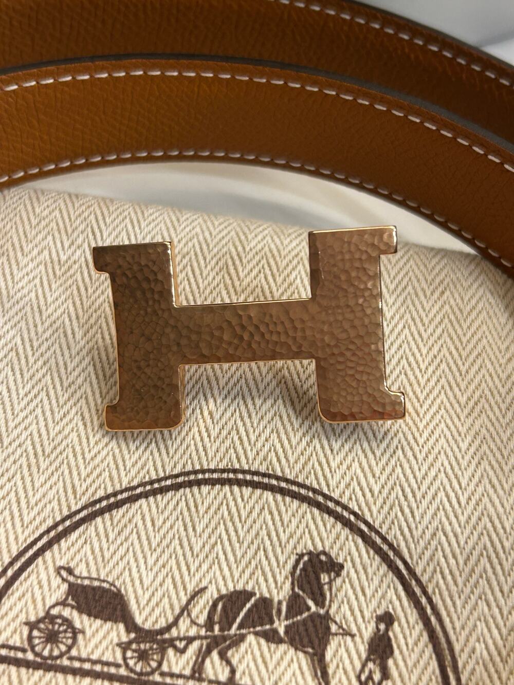 Hermes Mini Constance Reversible Noir/Gold Belt with Martelee Buckle Size 75